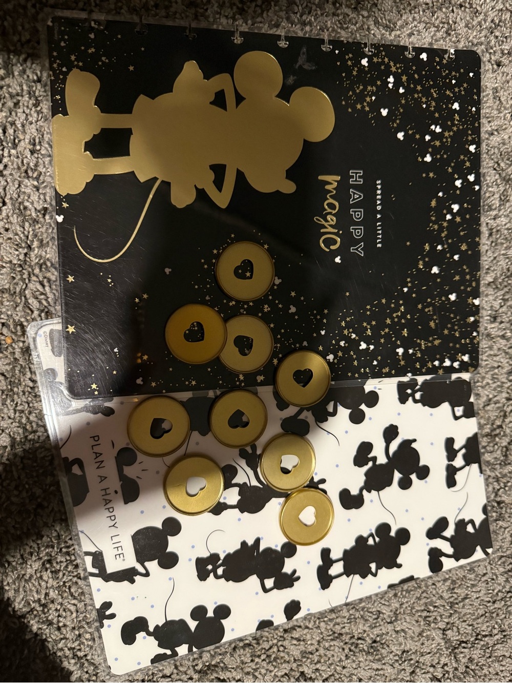 The Happy Planner Black and Gold Mickey Mouse Planner Covers with Gold Discs